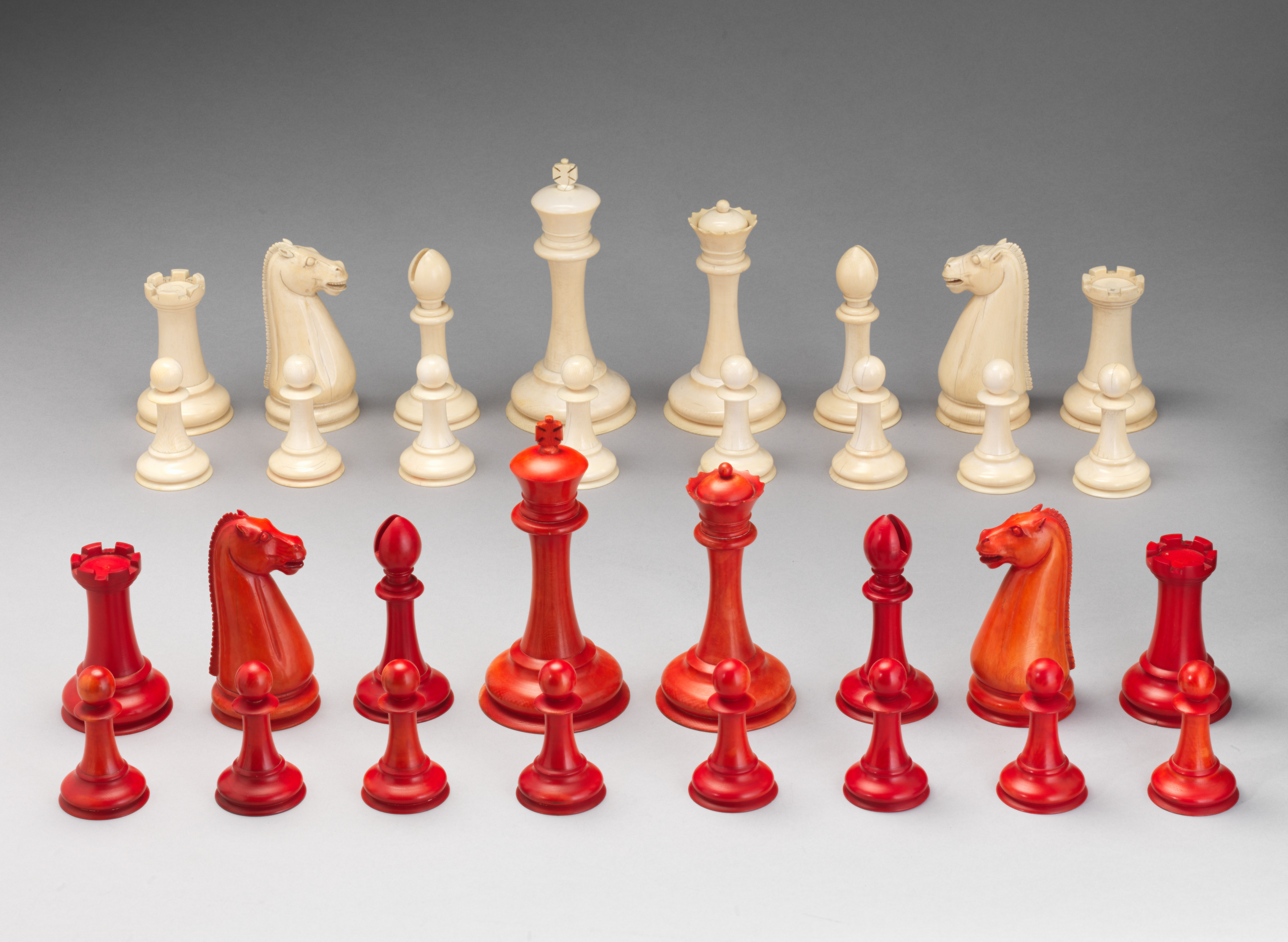 Red and White Complete Chess Set
