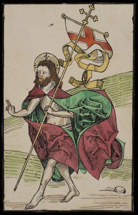 Hand-colored Saint John the Baptist Woodcut