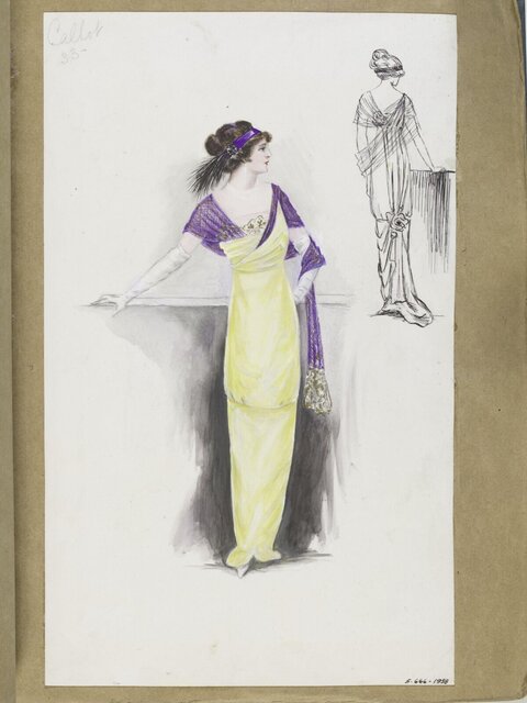 Vintage Yellow Evening Gown Fashion Sketch
