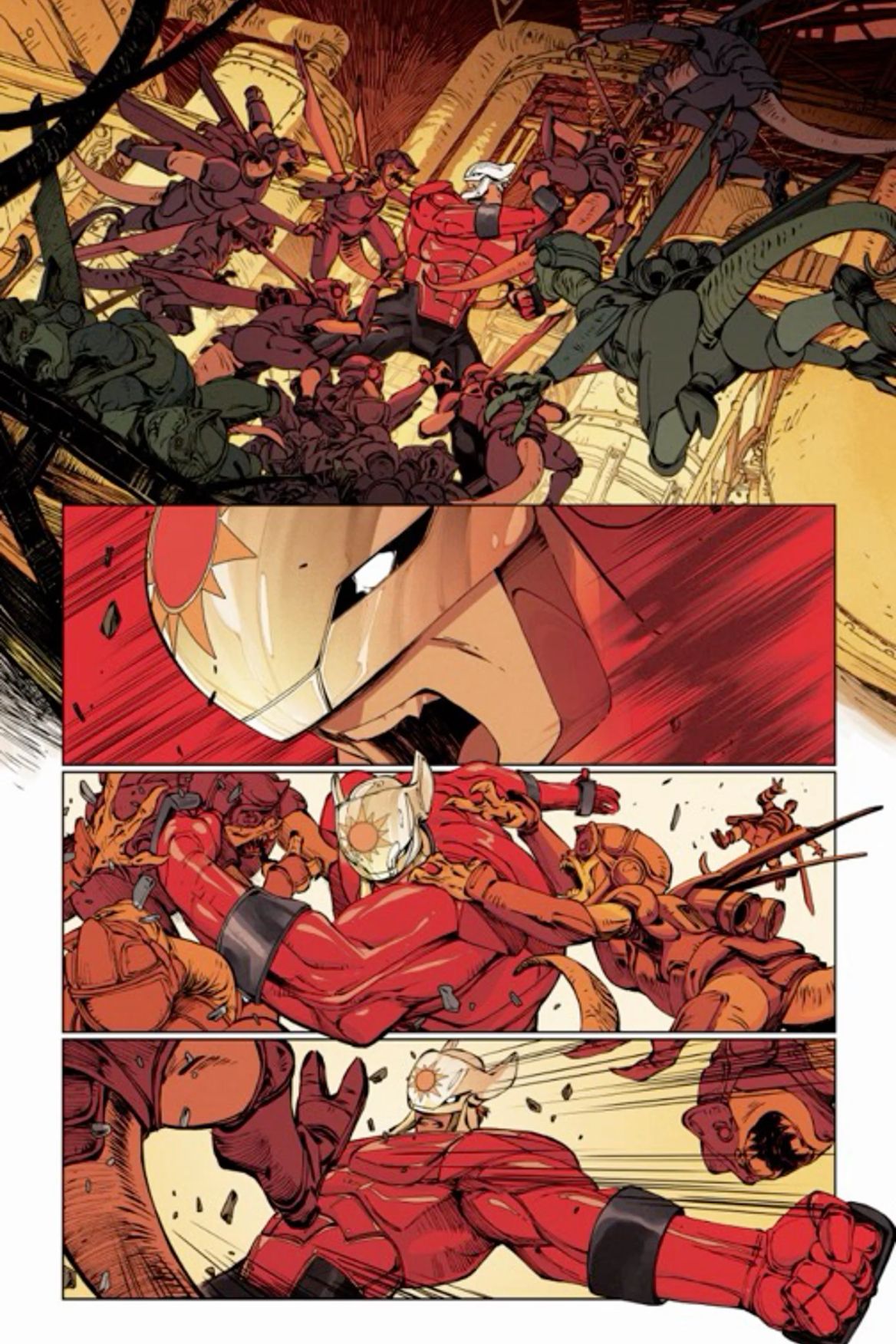 Red Armored Hero Battle Comic Page