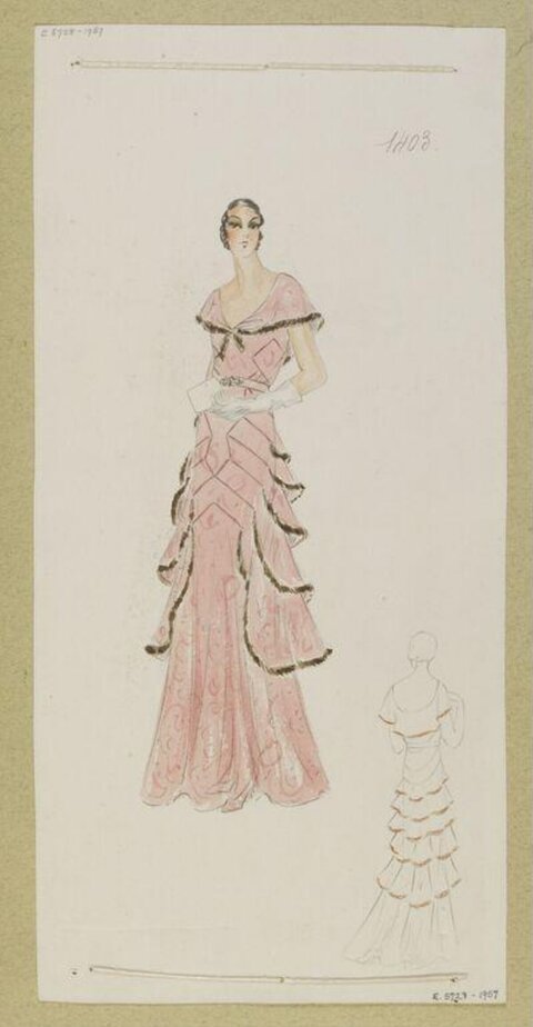 Vintage Pink Evening Gown Fashion Sketch