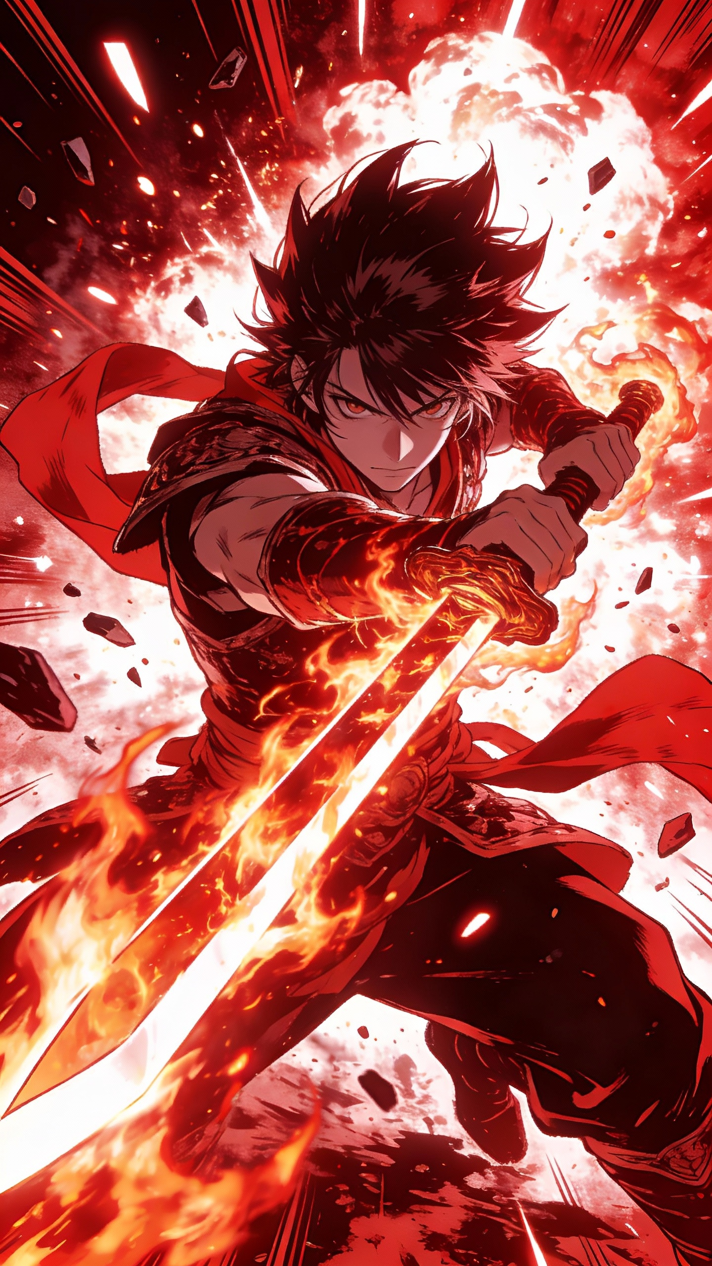 Anime Warrior with Flaming Sword
