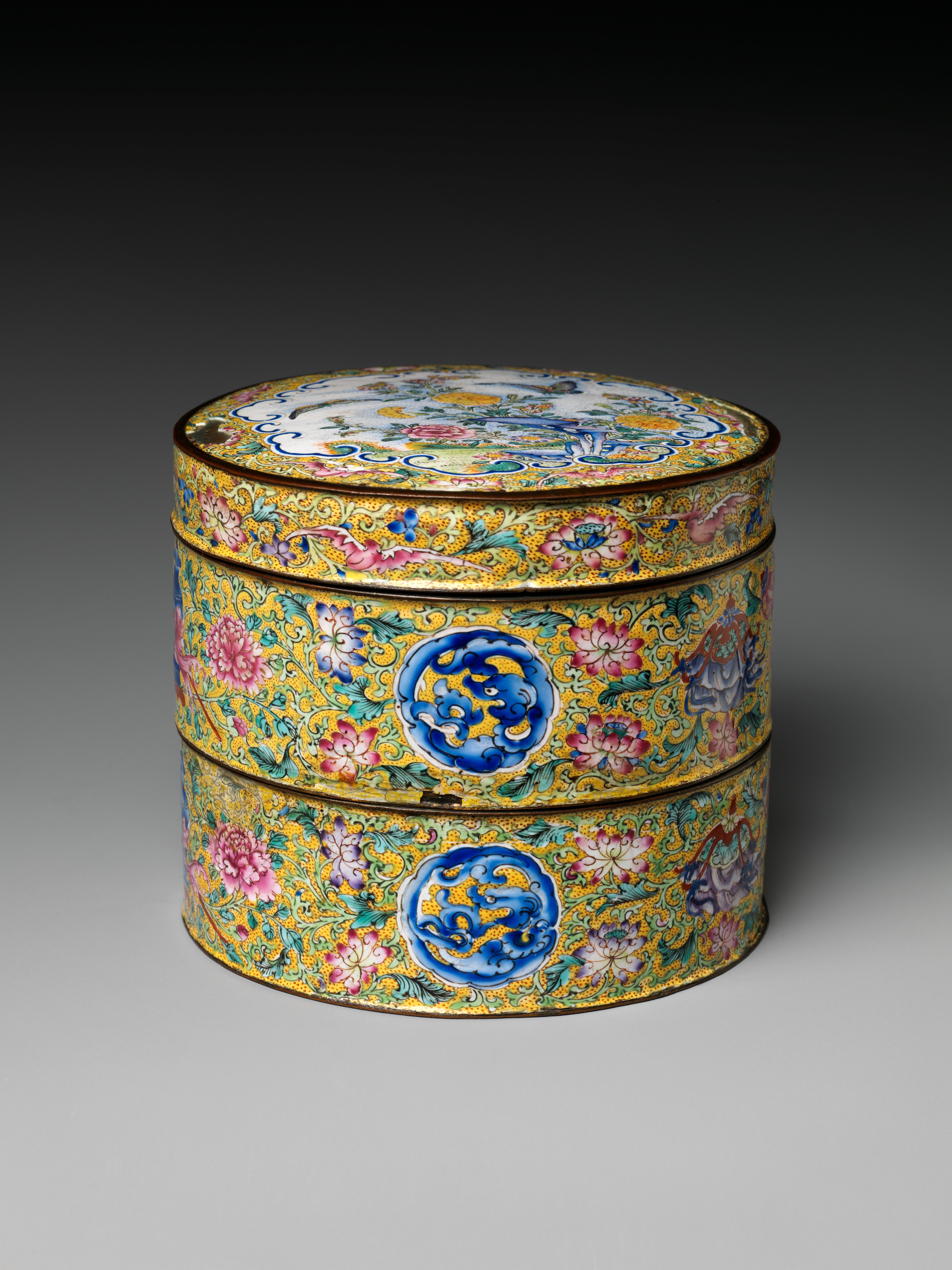Enamel Painted Antique Tiered Box