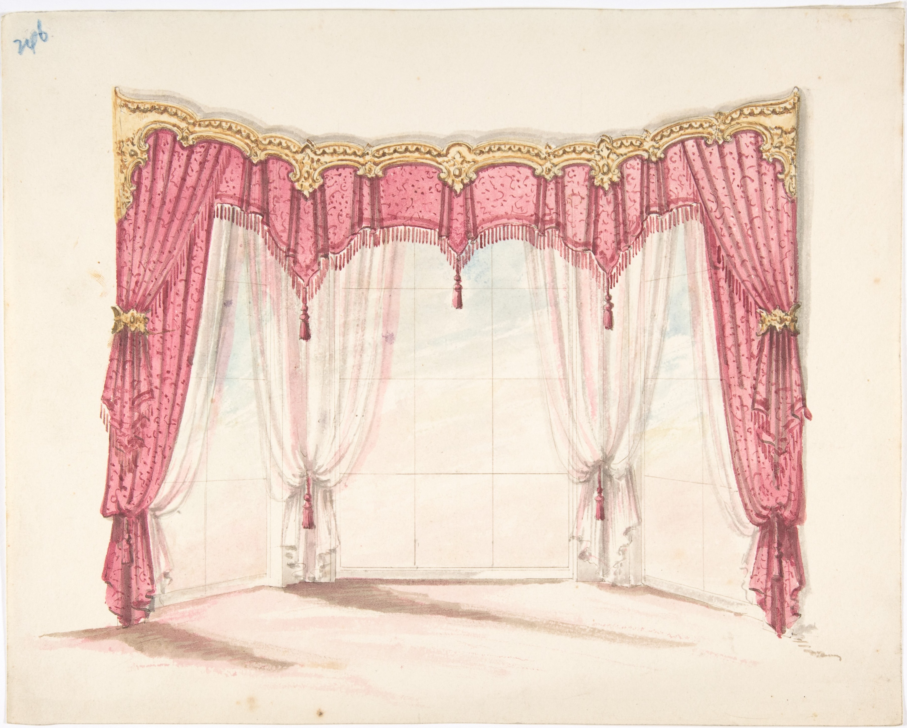 Vintage Curtain Design Watercolor Sketch