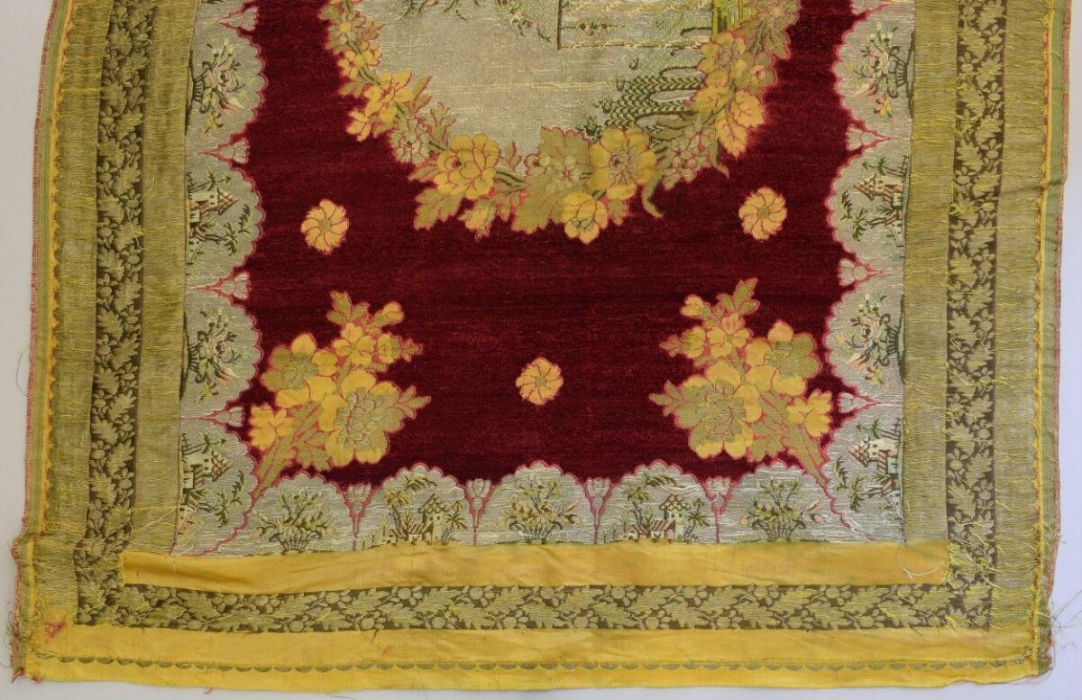 Antique Floral Woven Textile Fragment