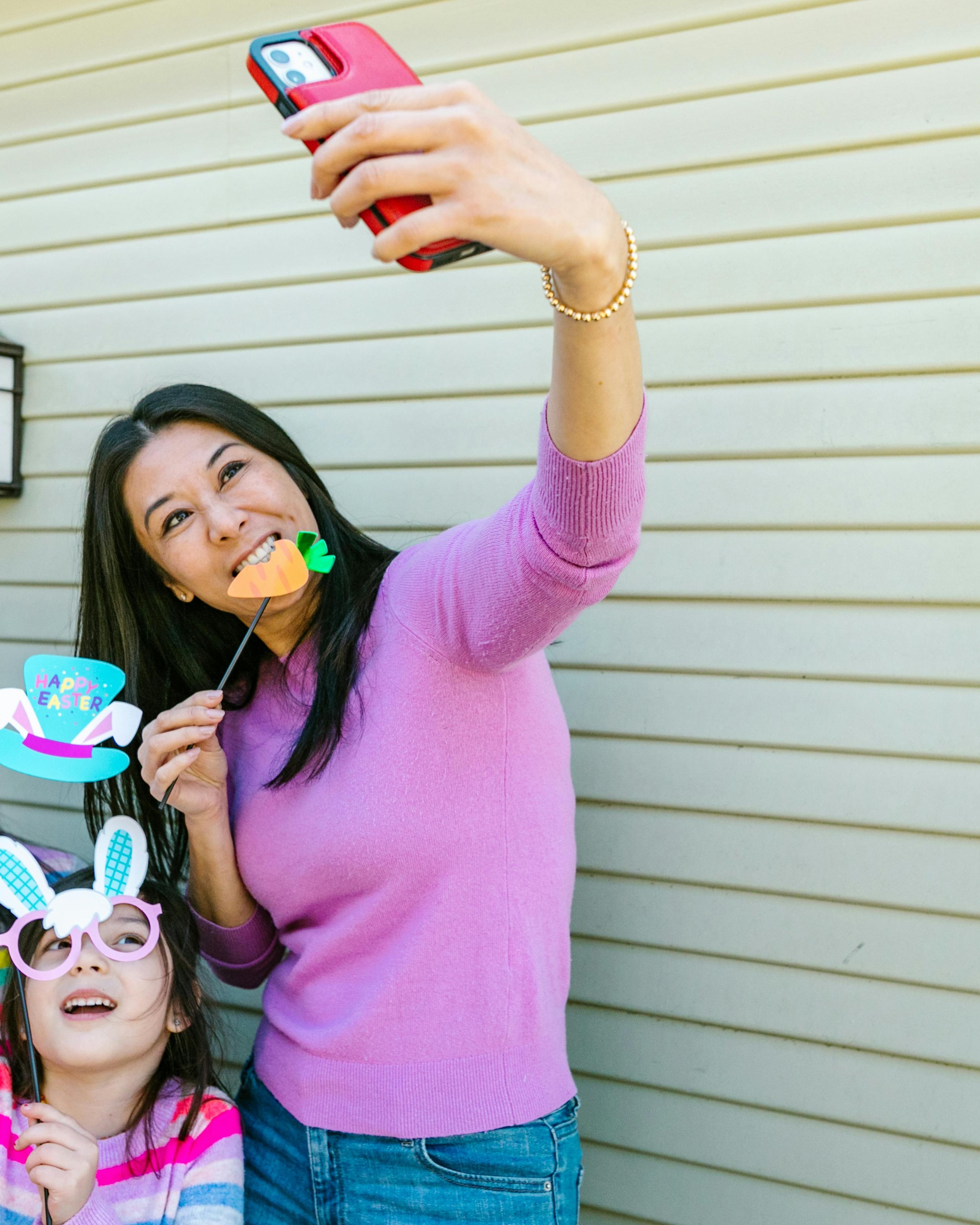 Woman and Girl Take Easter Selfie