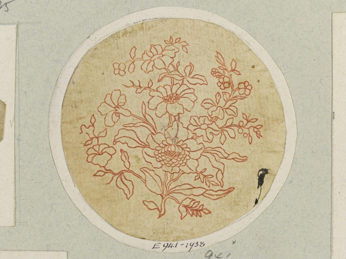 Circular Red Ink Floral Pattern Sketch