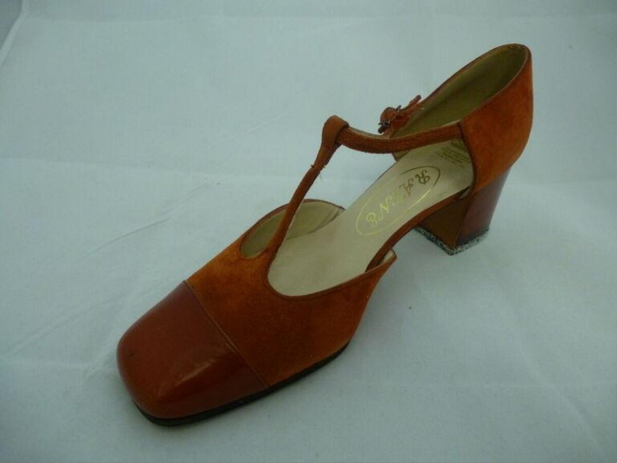 Vintage Orange T-strap High Heel Shoe