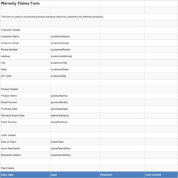 Warranty Claims Form