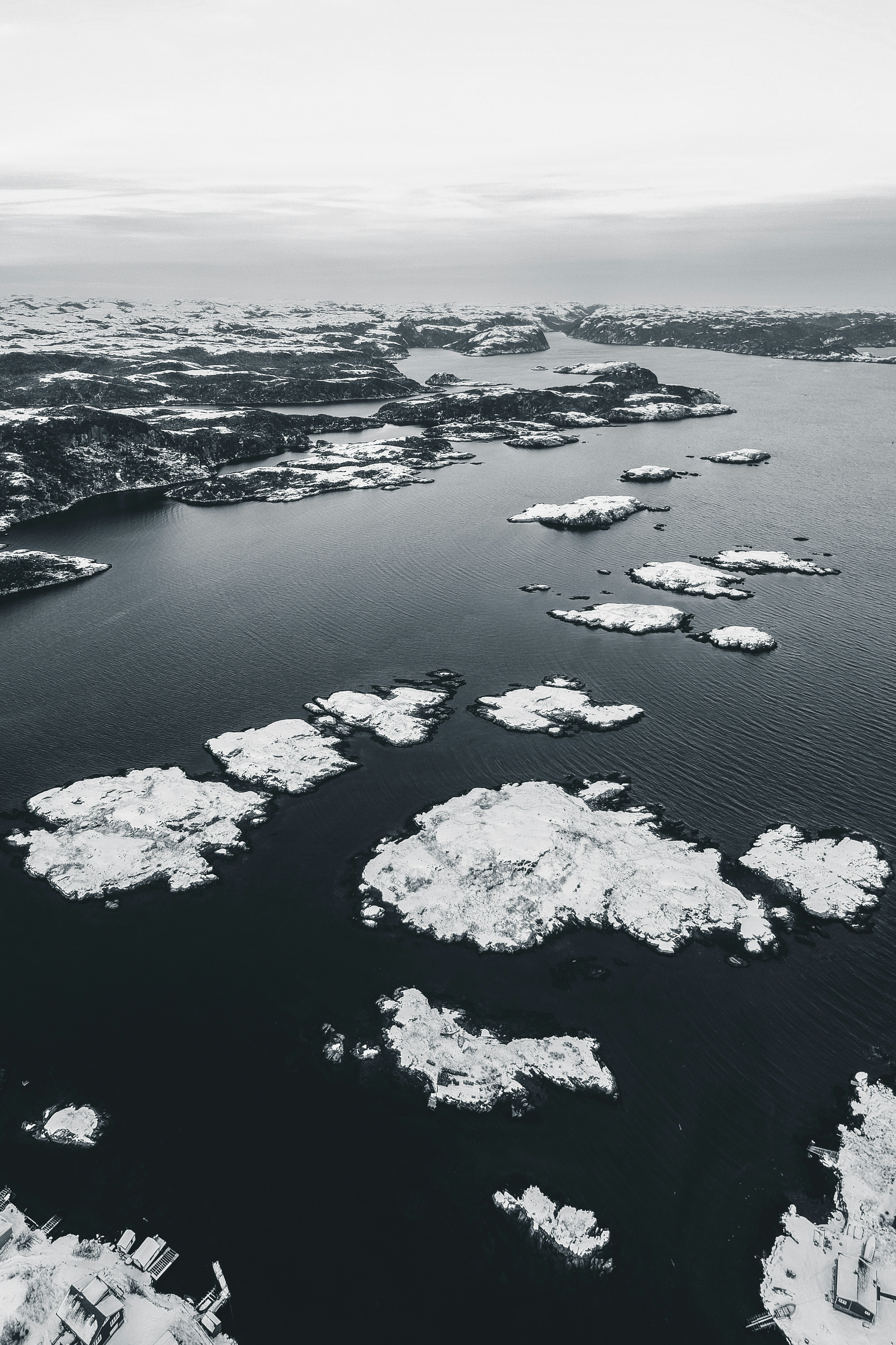 Aerial View of Snow-covered Islands