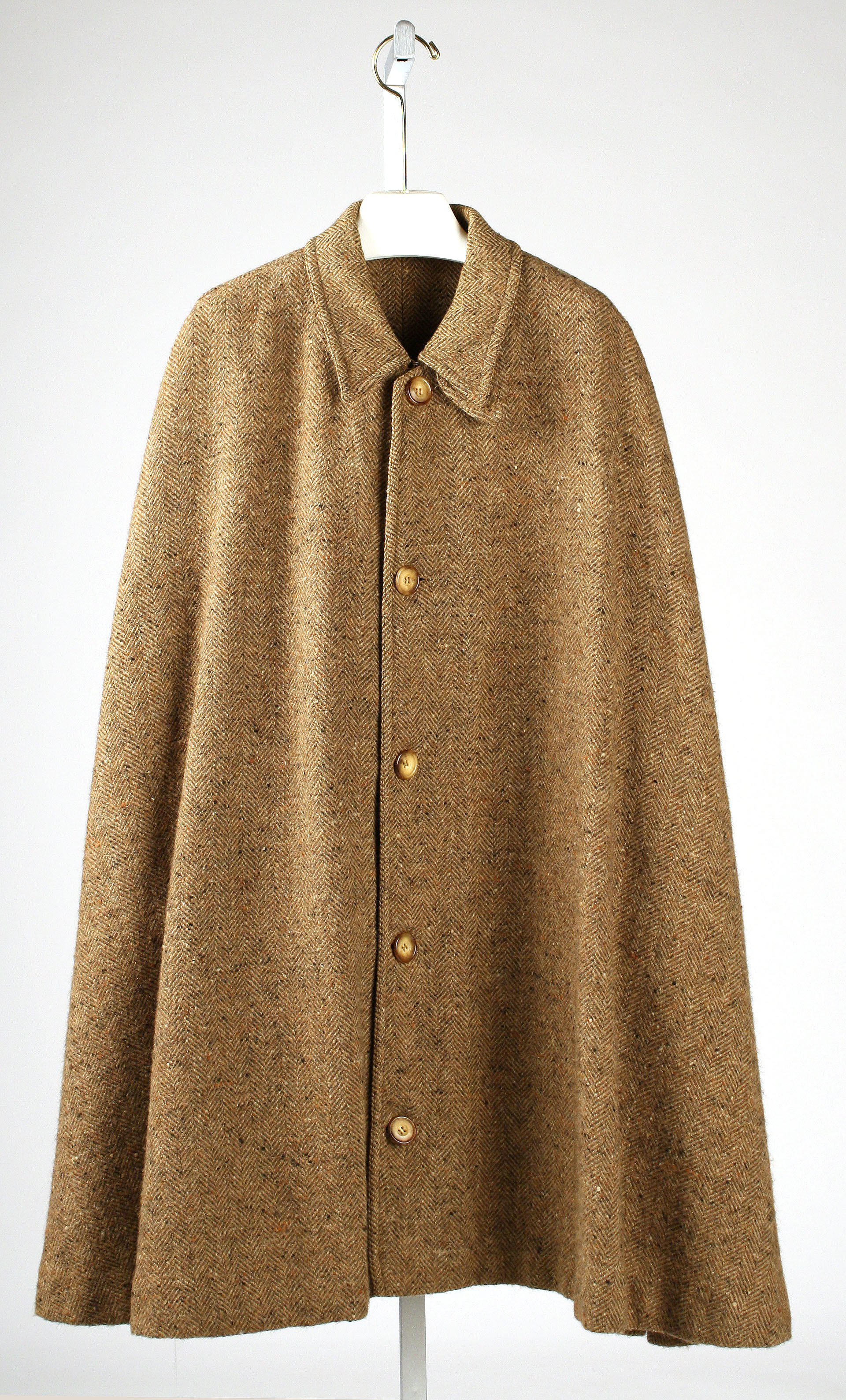 Brown Herringbone Wool Cape Coat