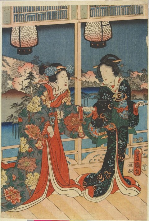 Ukiyo-e of Two Women on Veranda