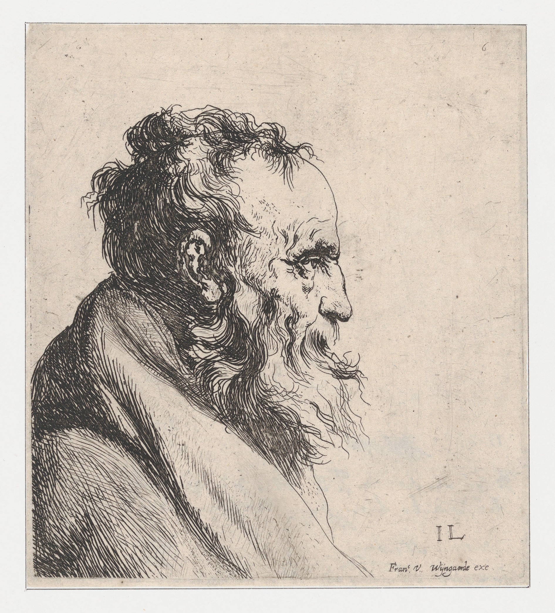 Etching Portrait of Old Bearded Man