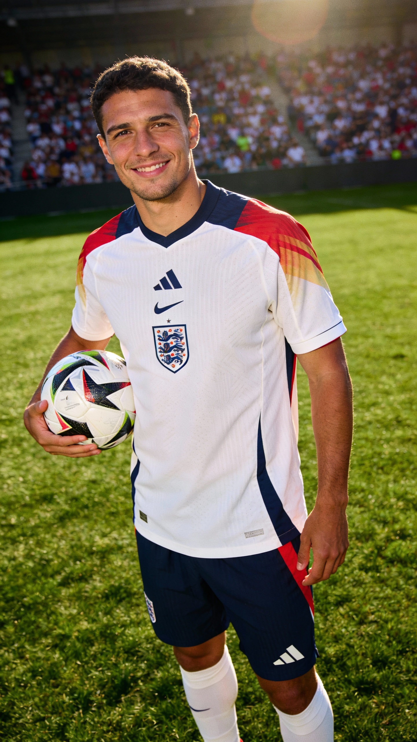 England Footballer on Stadium Pitch