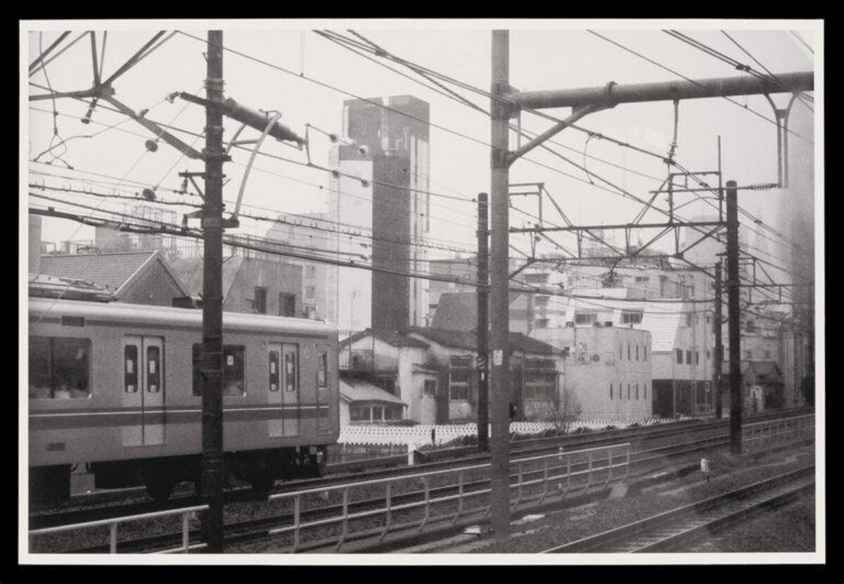 Black and White Urban Railway Scene