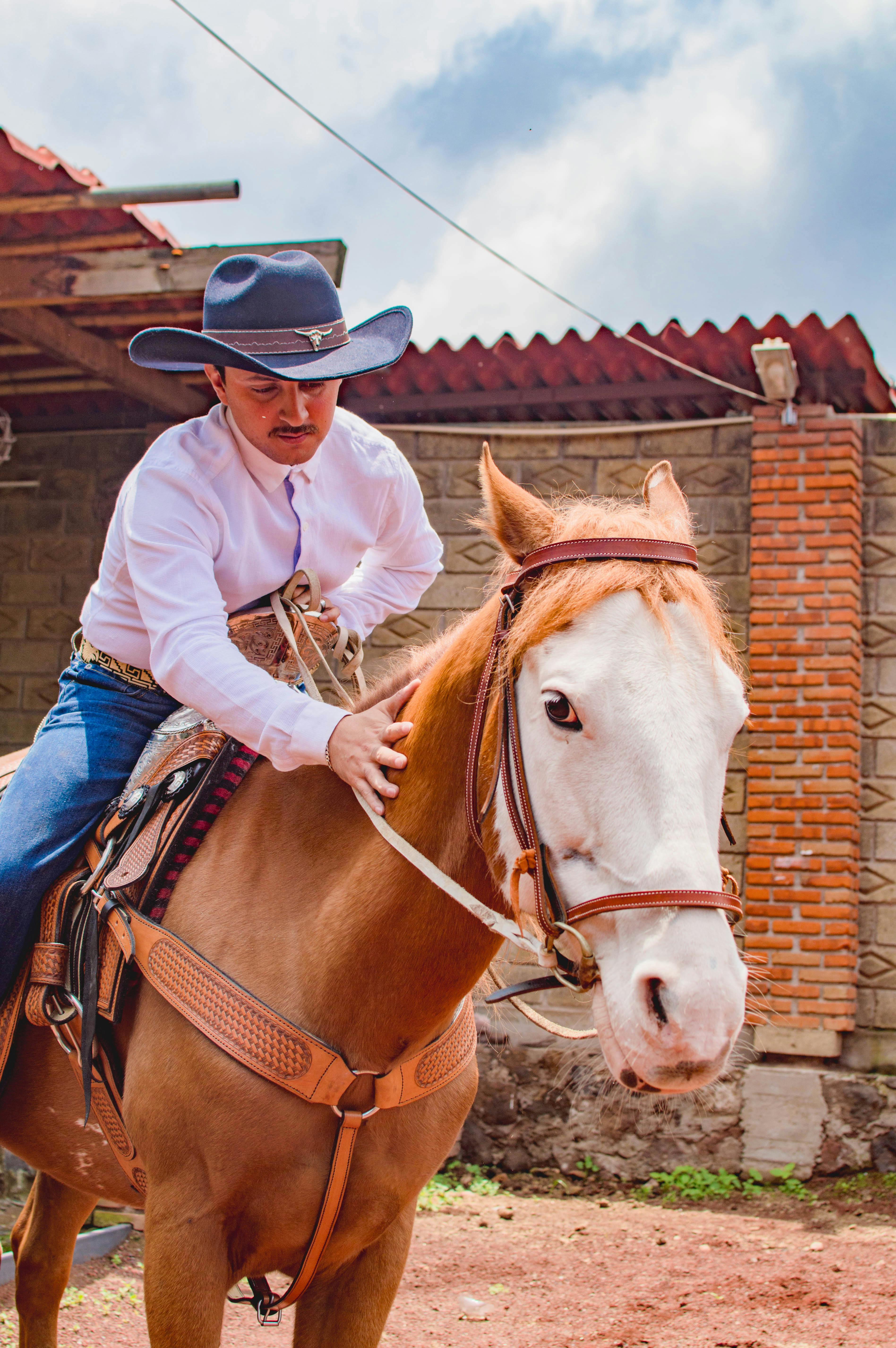 Cowboy Riding Chestnut Horse