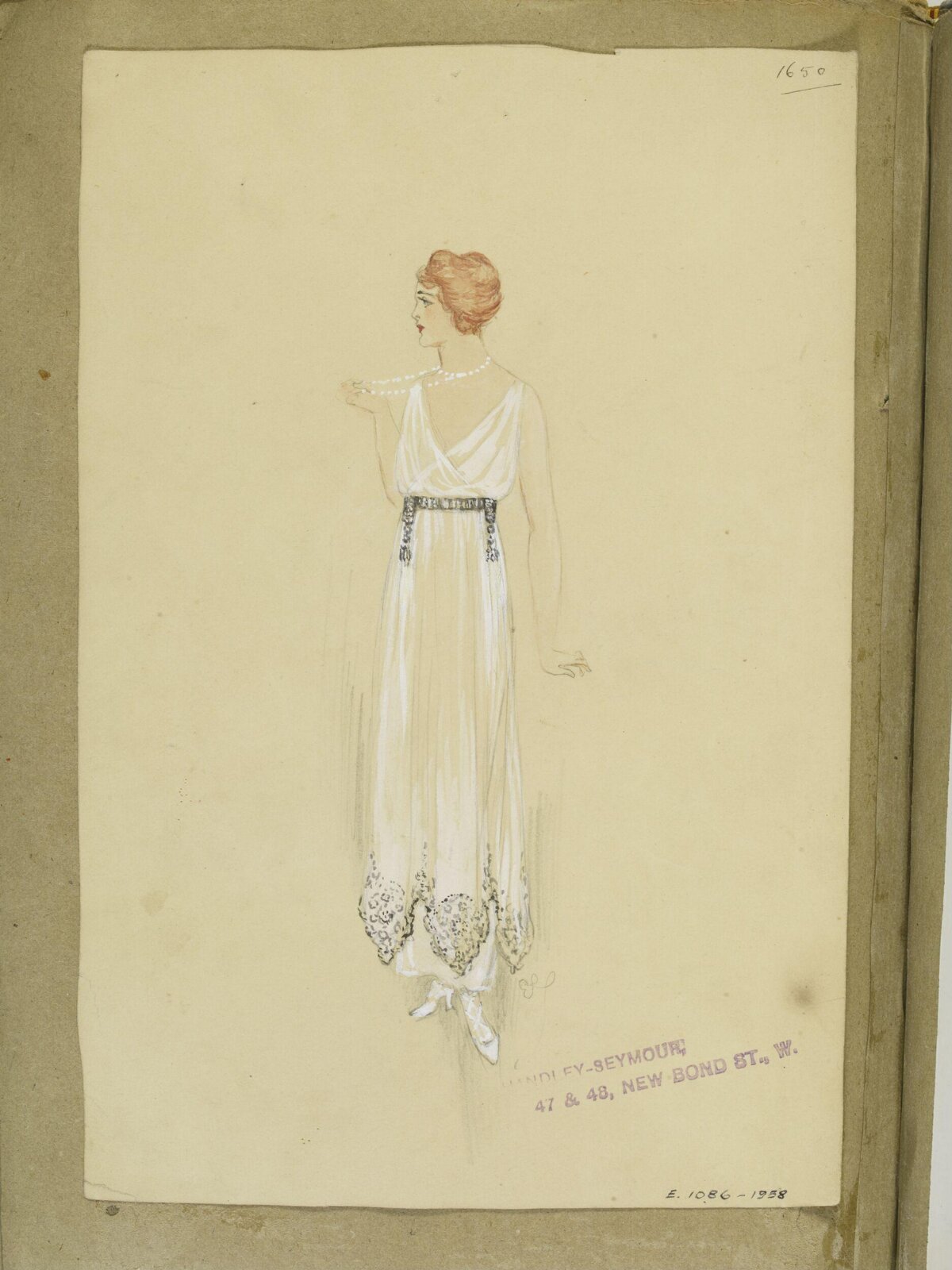 1920s White Evening Dress Fashion Sketch