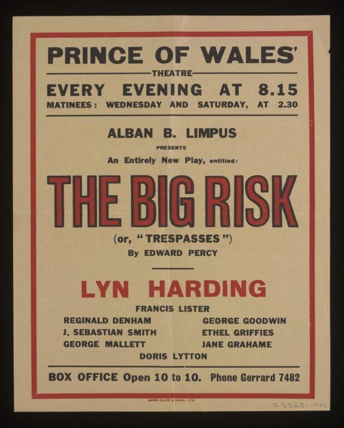Vintage The Big Risk Play Poster