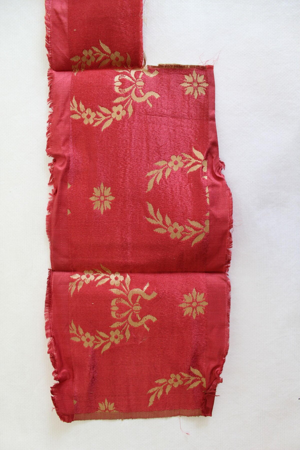Red Gold Floral Patterned Fabric Scrap