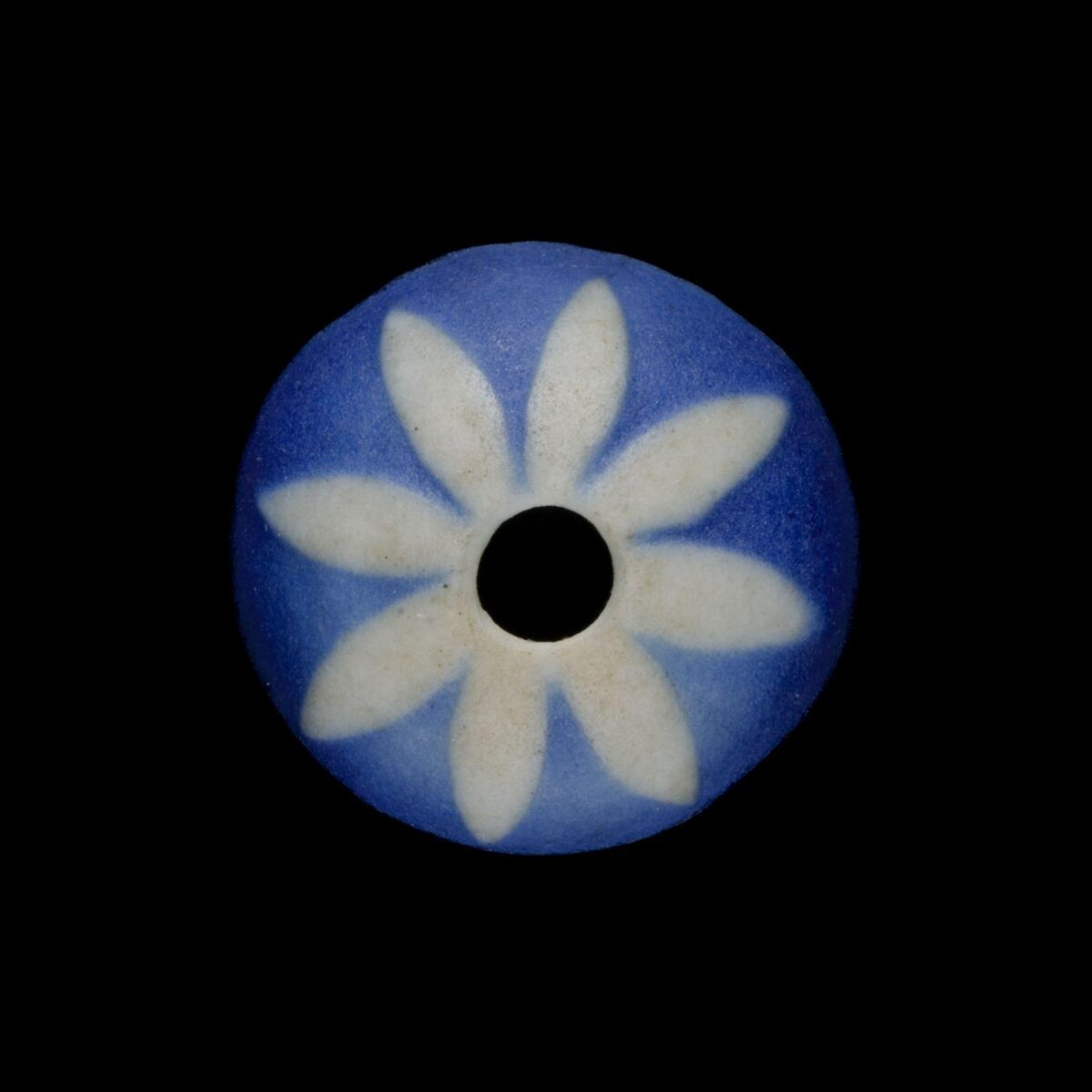 Blue Flower-Patterned Ceramic Bead