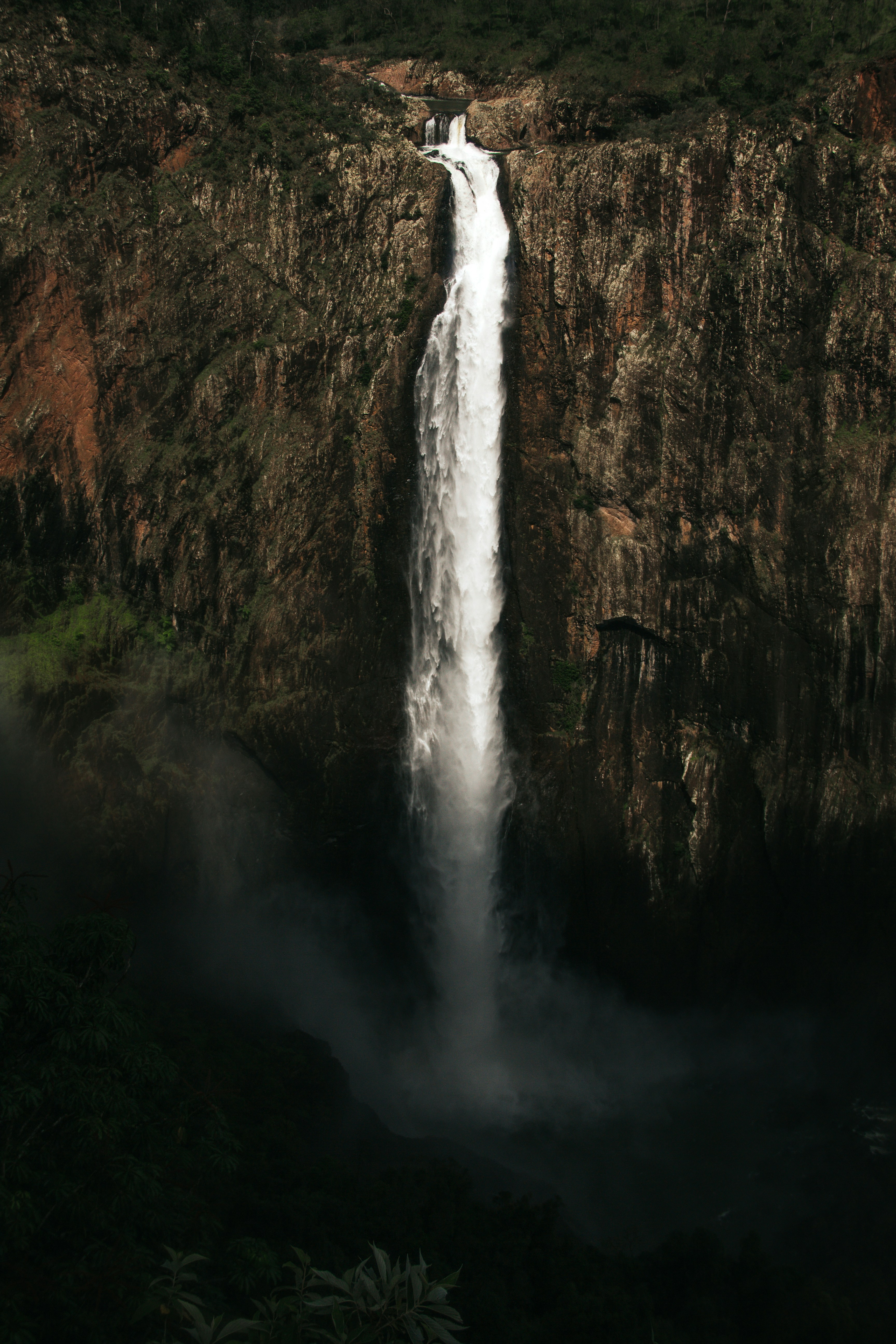 Vertical Waterfall on Steep Cliff