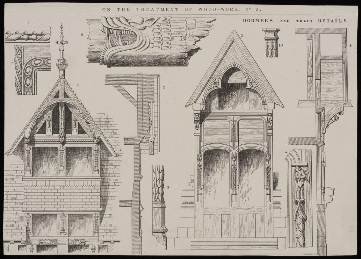 Antique Dormer Woodwork Detail Engraving