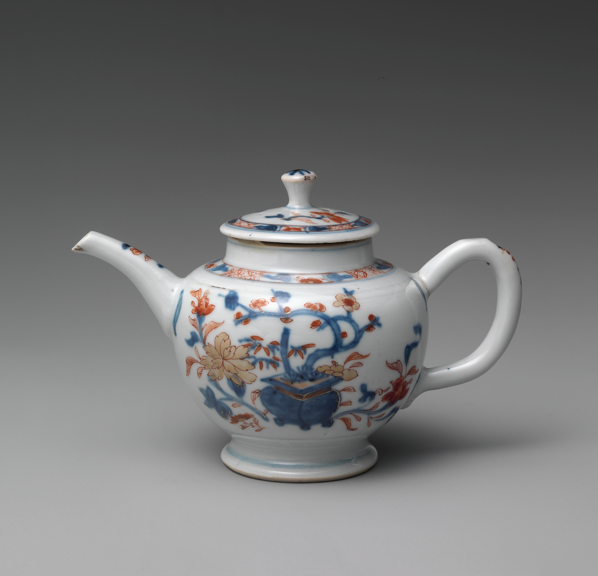 Blue and Red Painted Porcelain Teapot