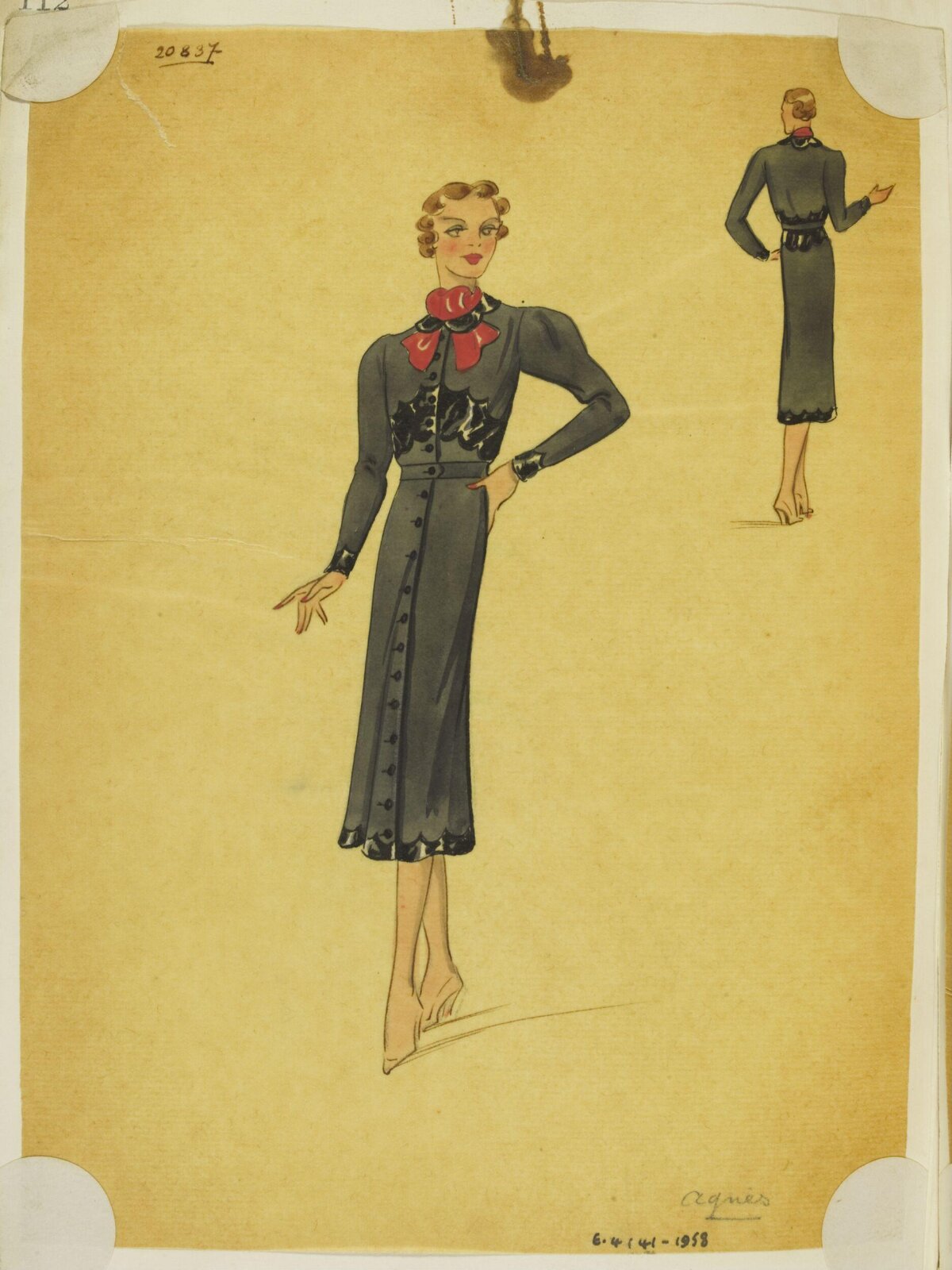 Vintage Grey Dress Fashion Design Sketch