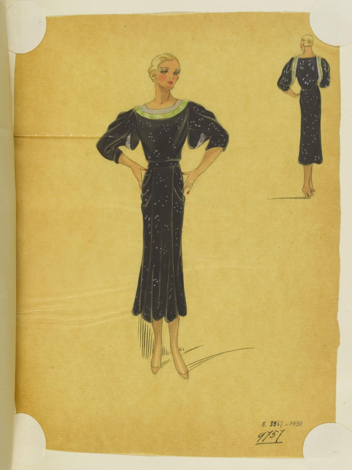 Vintage Black Evening Gown Fashion Sketch