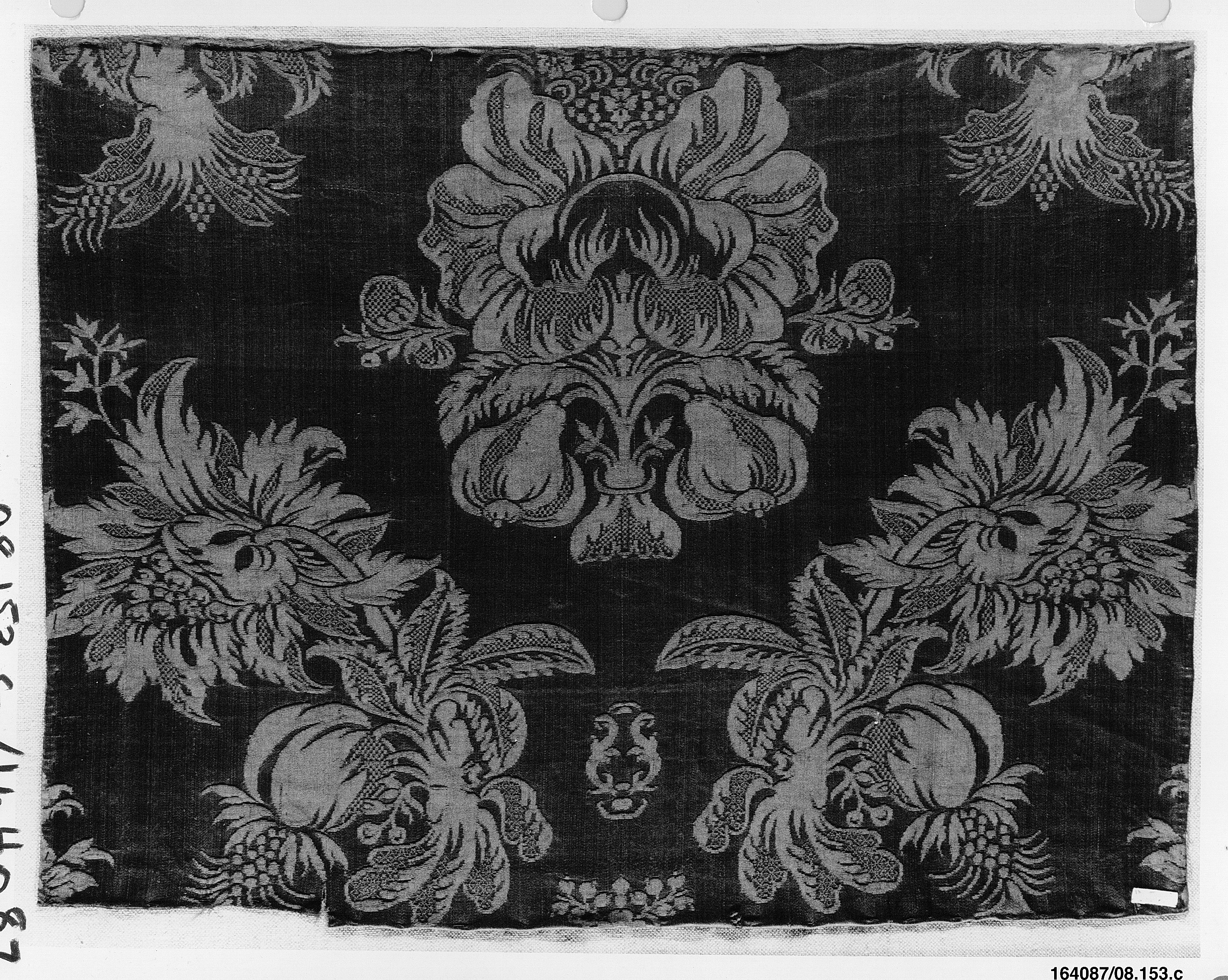 Antique Floral Damask Textile Fragment