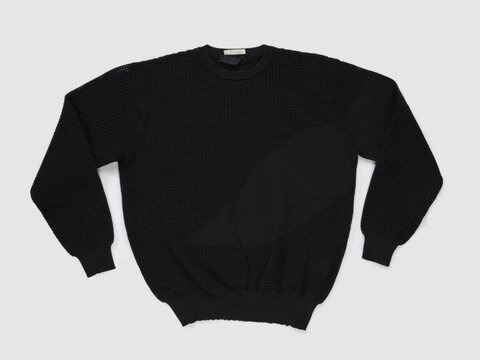 Black Waffle Knit Crewneck Sweater