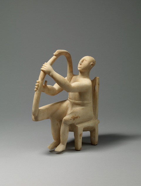 Seated Harp Player Marble Statue