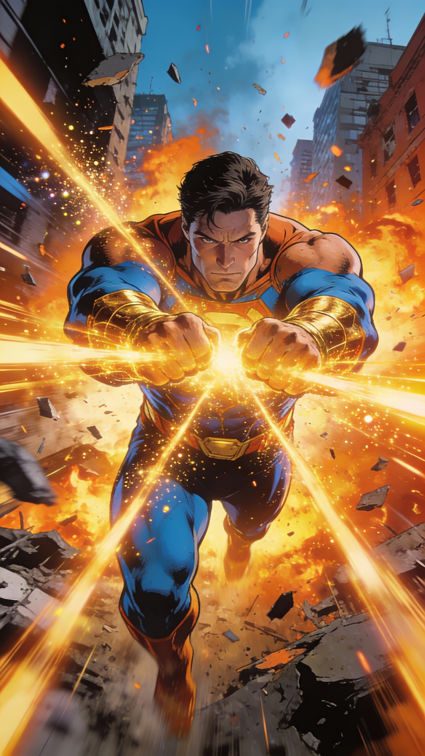 Superman Charges Through Destroyed City