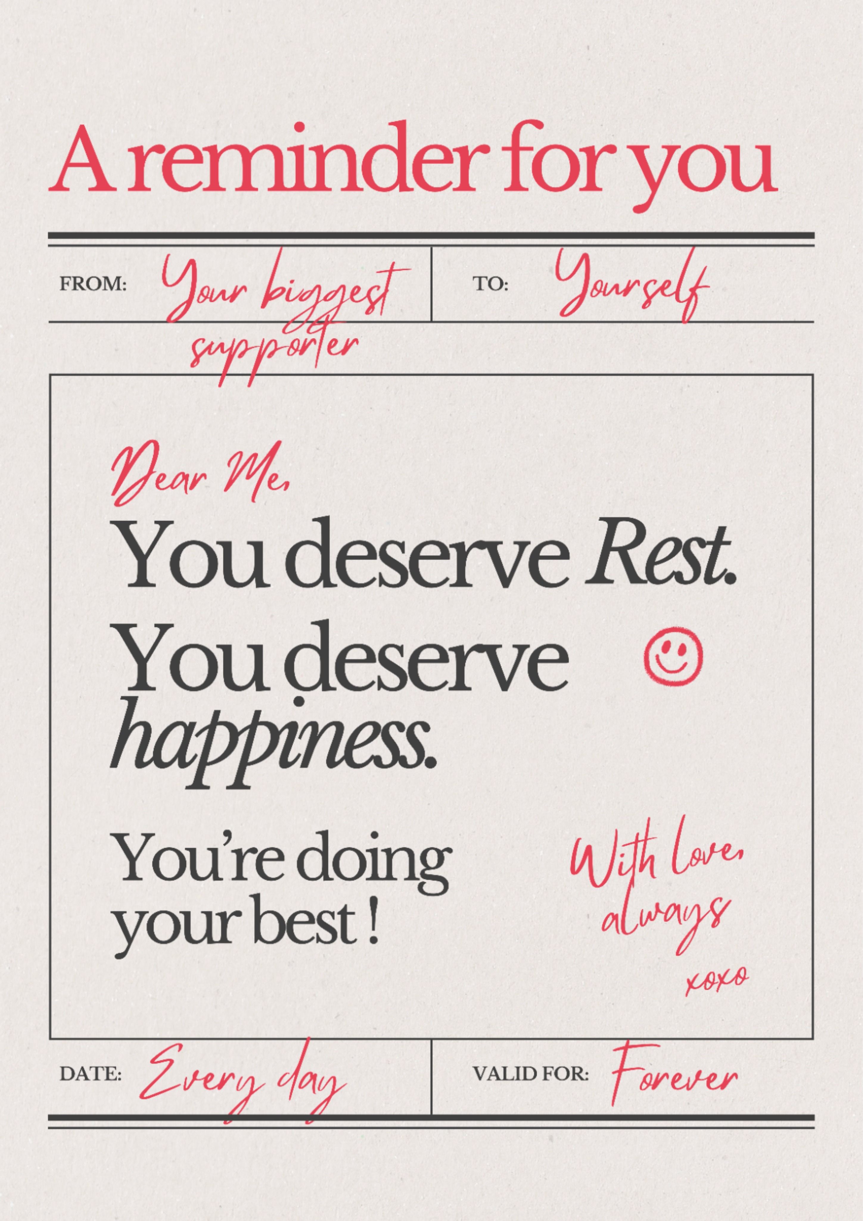 Self Care Reminder Note