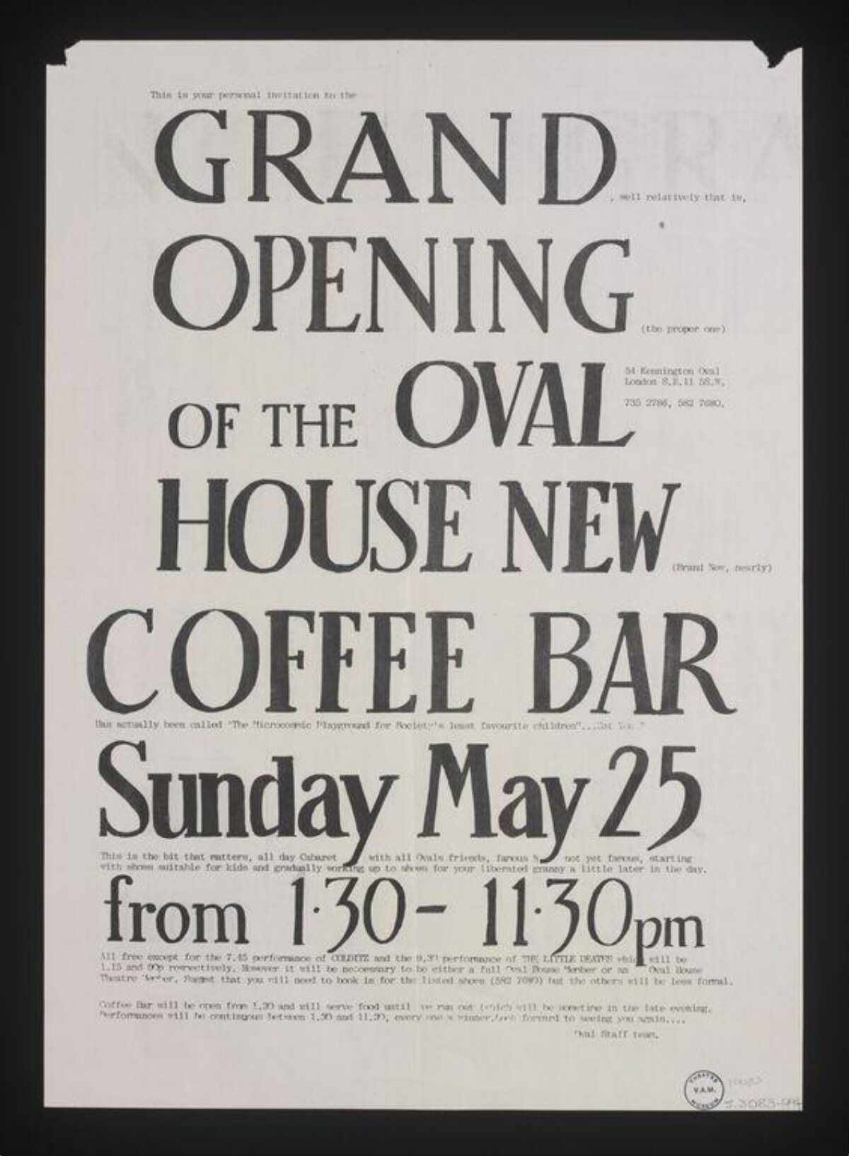 Oval House New Coffee Bar Opening Flyer