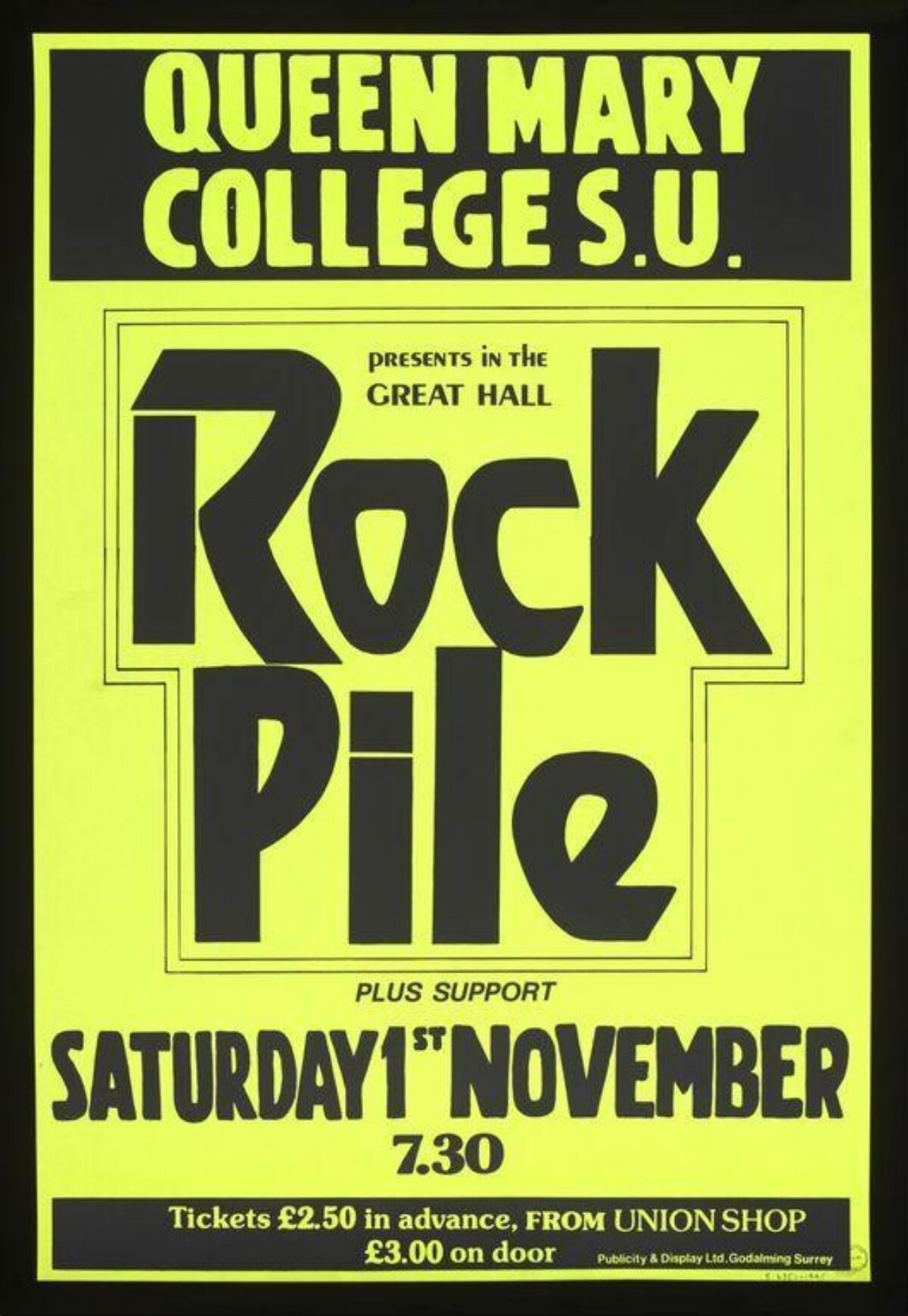 Rock Pile Queen Mary College Concert Poster