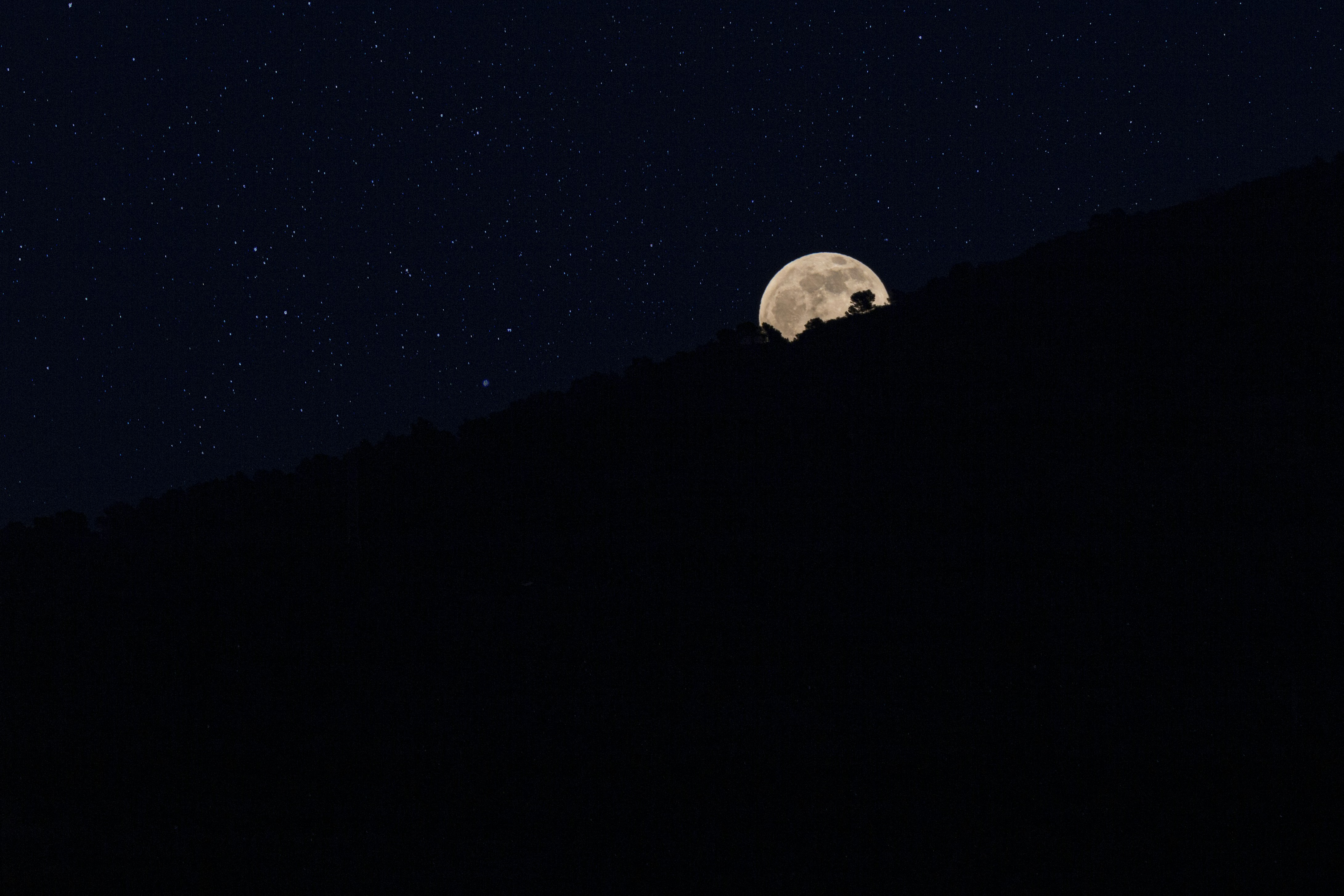 Starry Night Full Moon Over Mountain