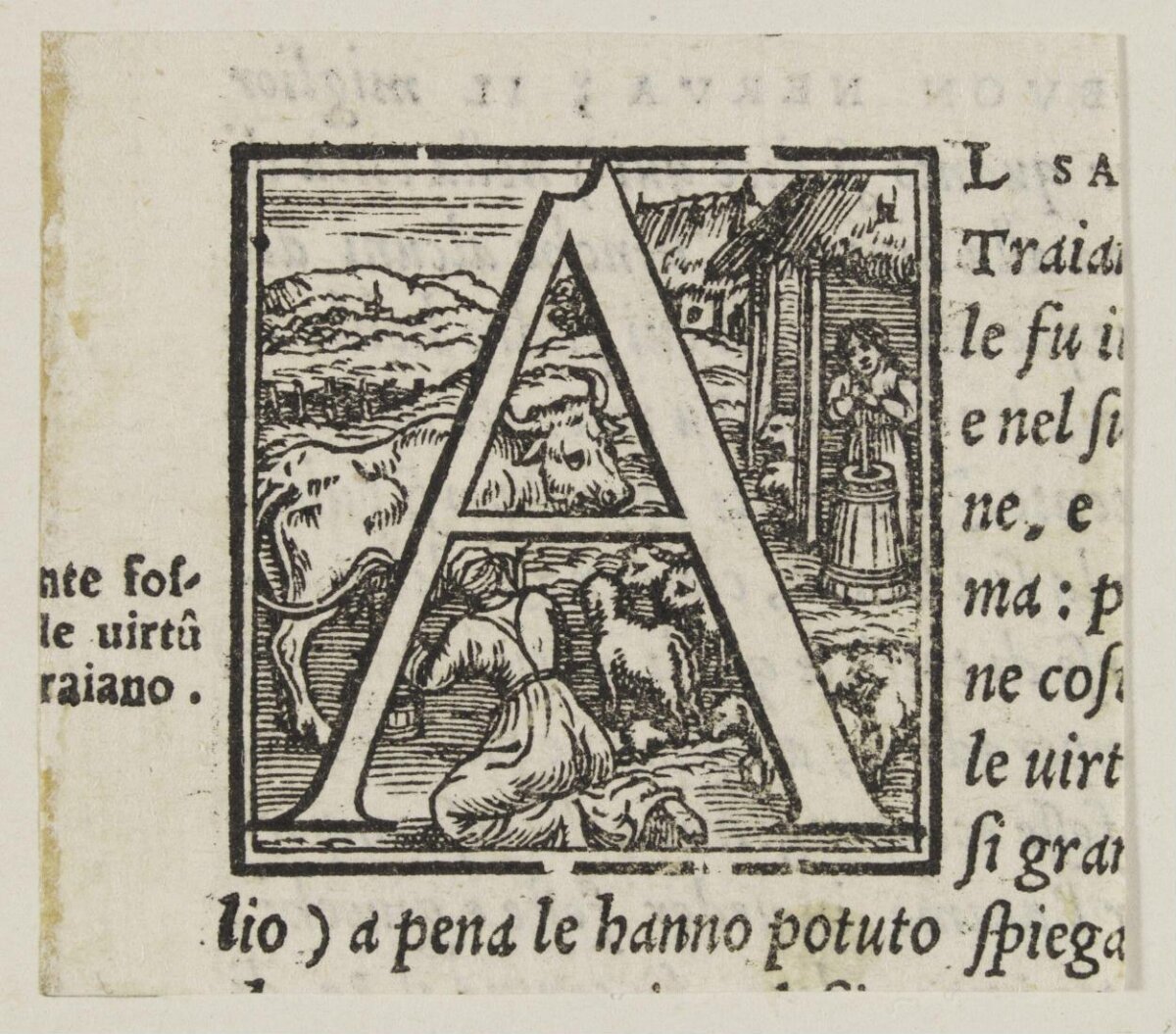 Woodcut Decorated Initial A