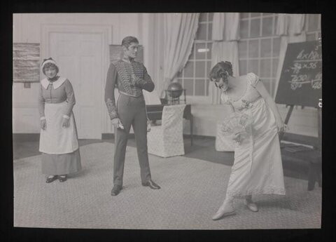 Vintage Stage Play Scene With Three Actors