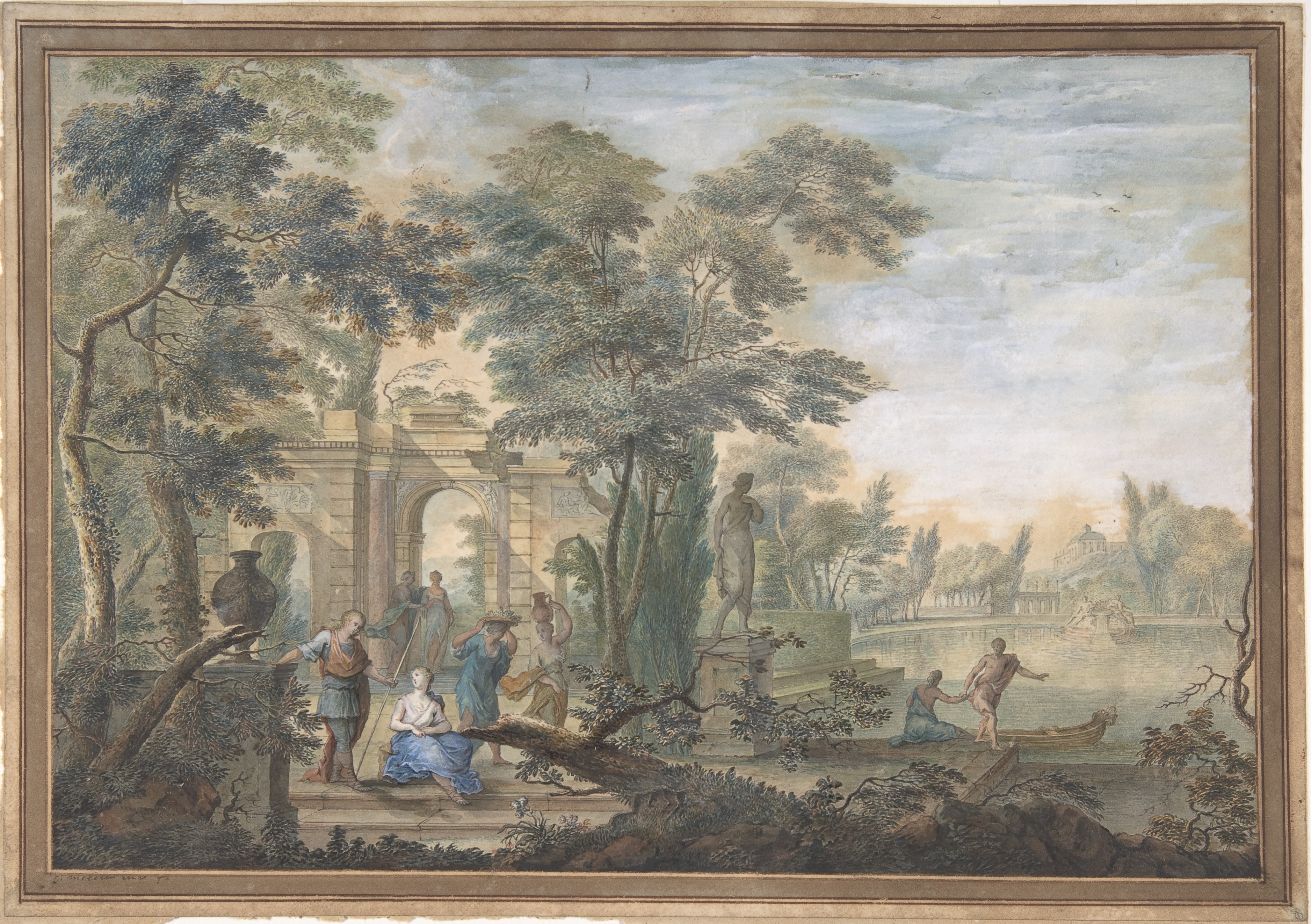 Classical Lakeside Landscape with Figures