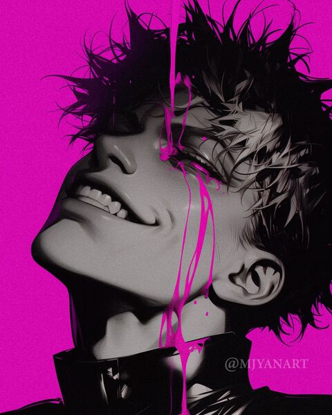 Anime Male Portrait with Pink Drip