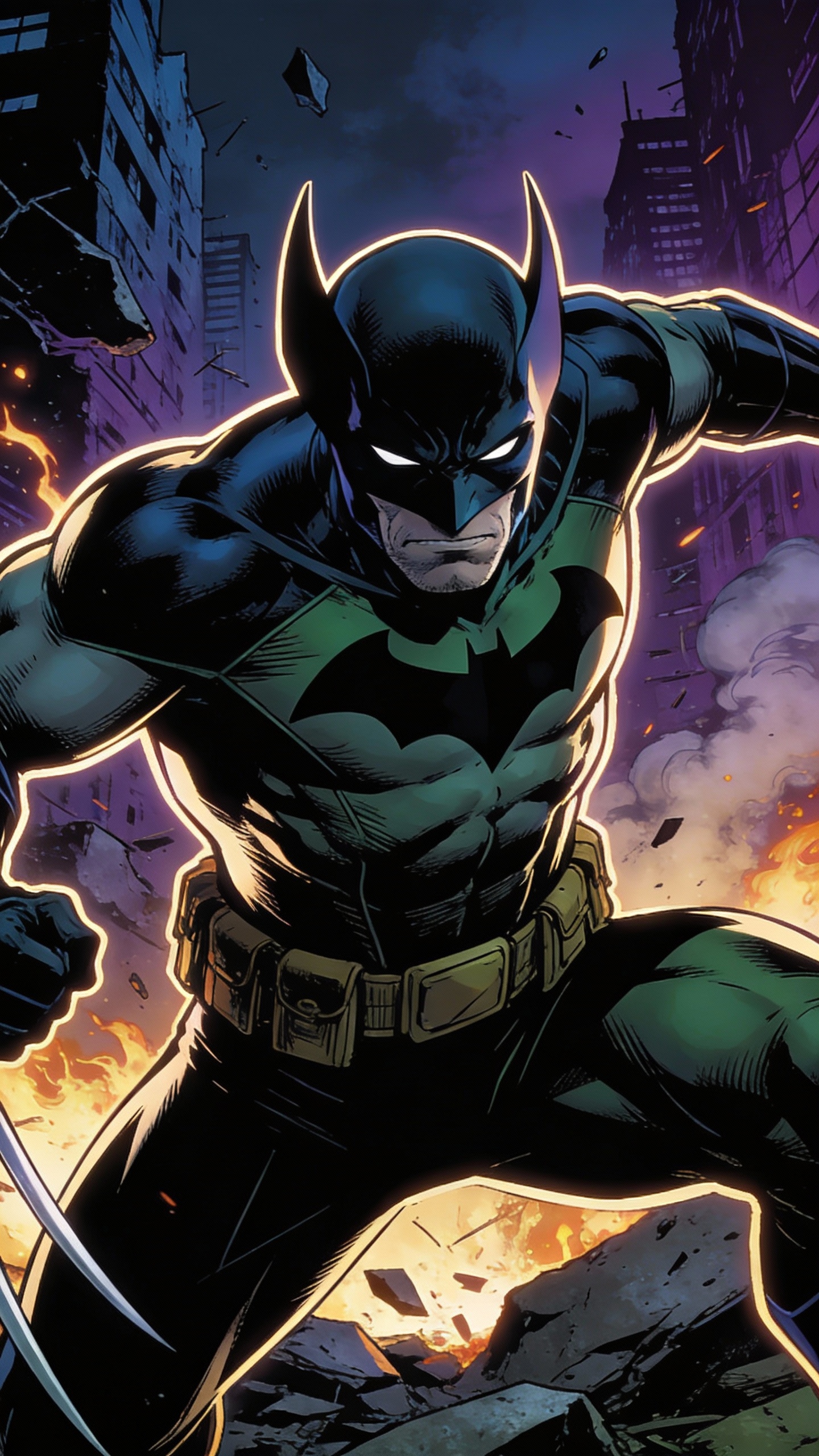 Batman Amidst City Destruction