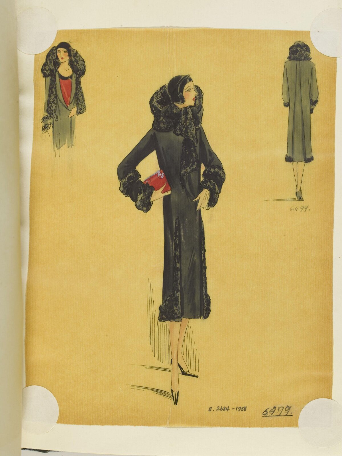 Vintage Fur-Trimmed Coat Fashion Sketch