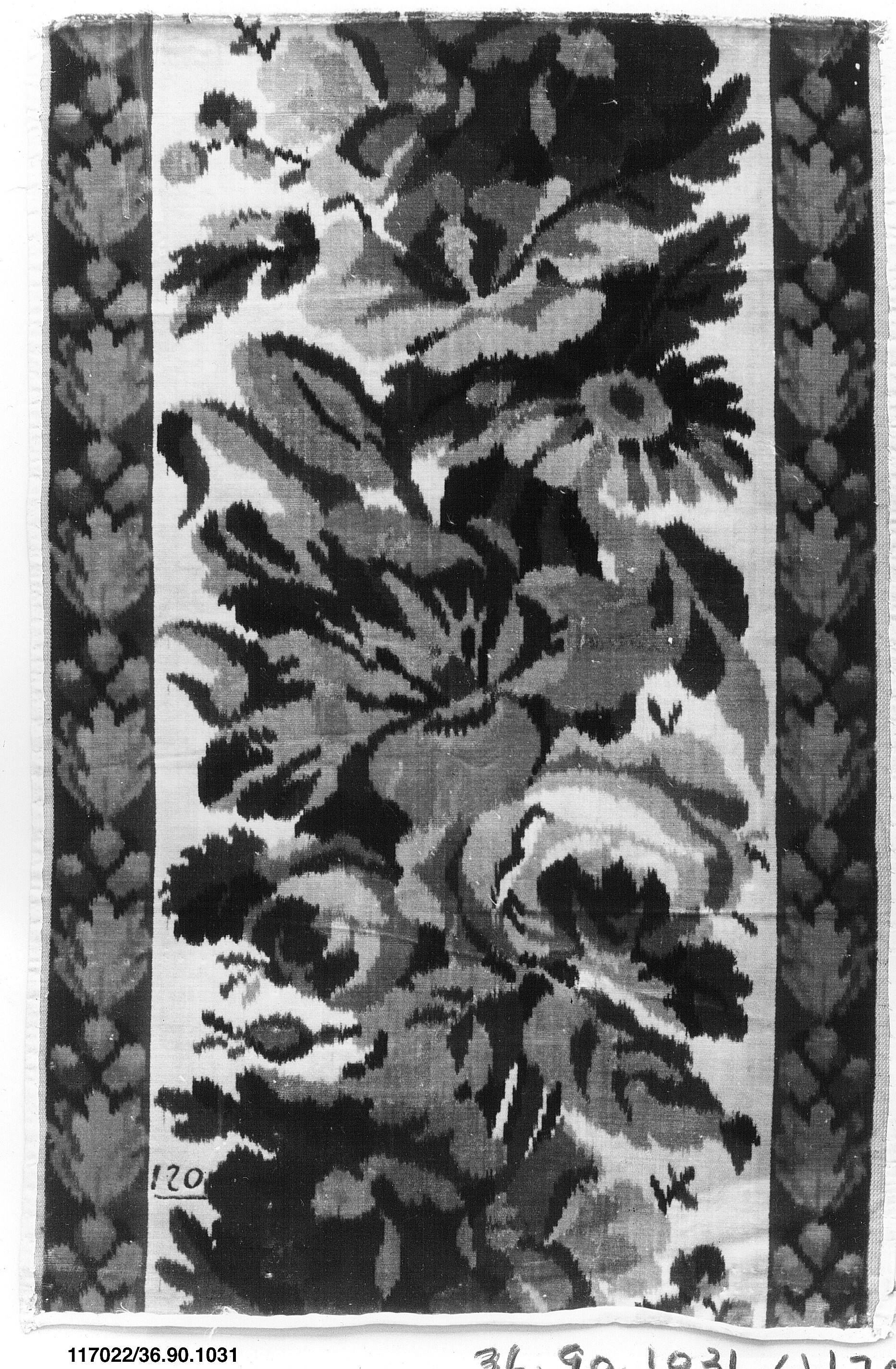 Antique Ikat Floral Textile Fragment