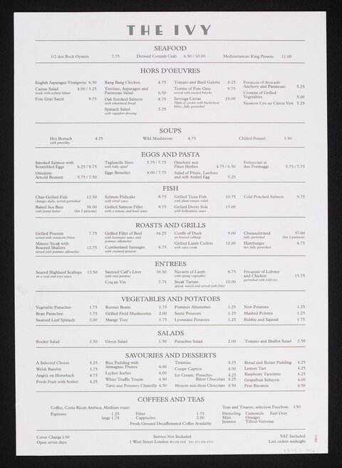The Ivy Restaurant Menu