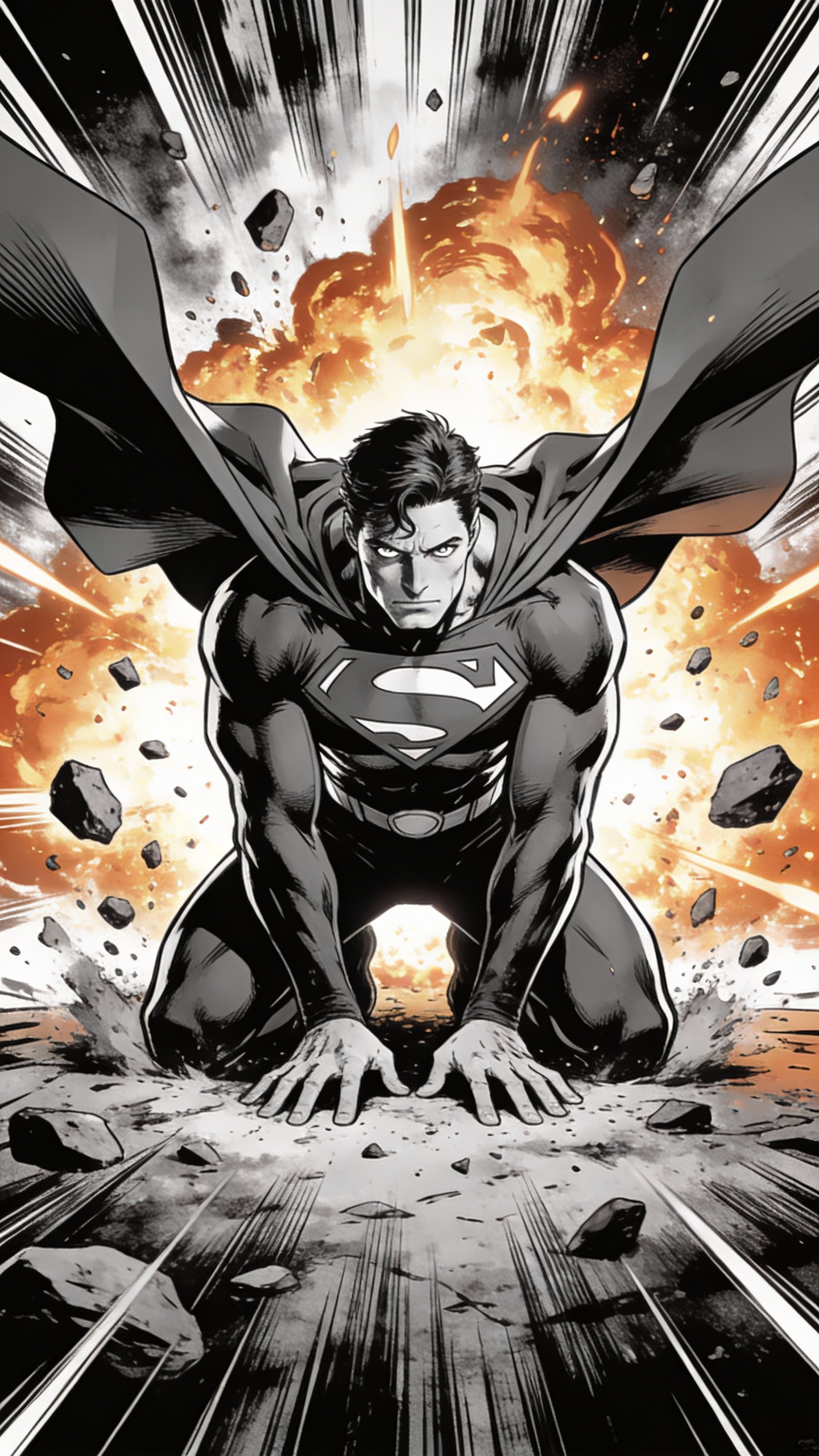 Superman Kneeling With Explosion Behind