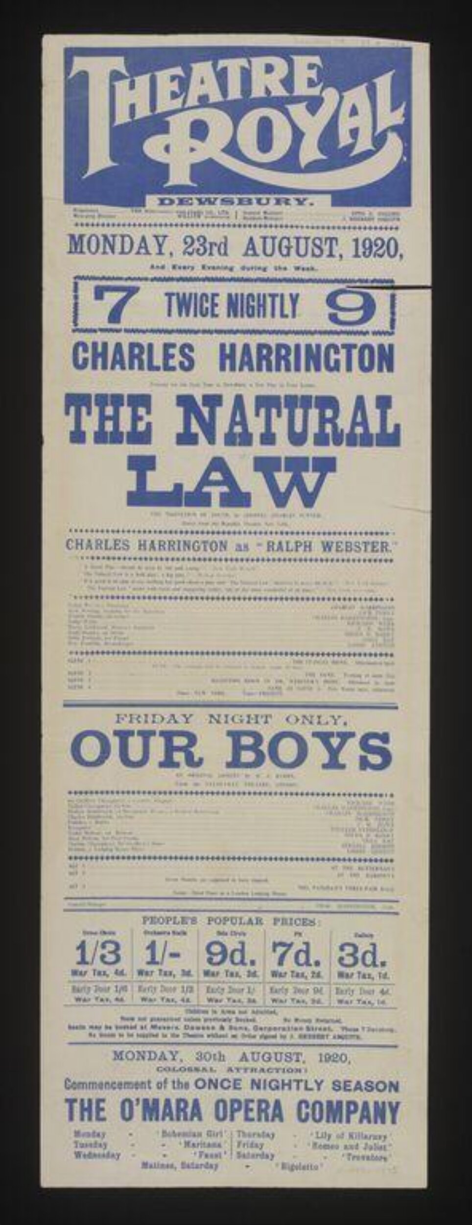 1920 Theatre Royal Dewsbury Playbill