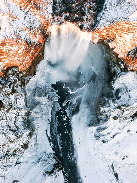 Aerial View of Frozen Waterfall