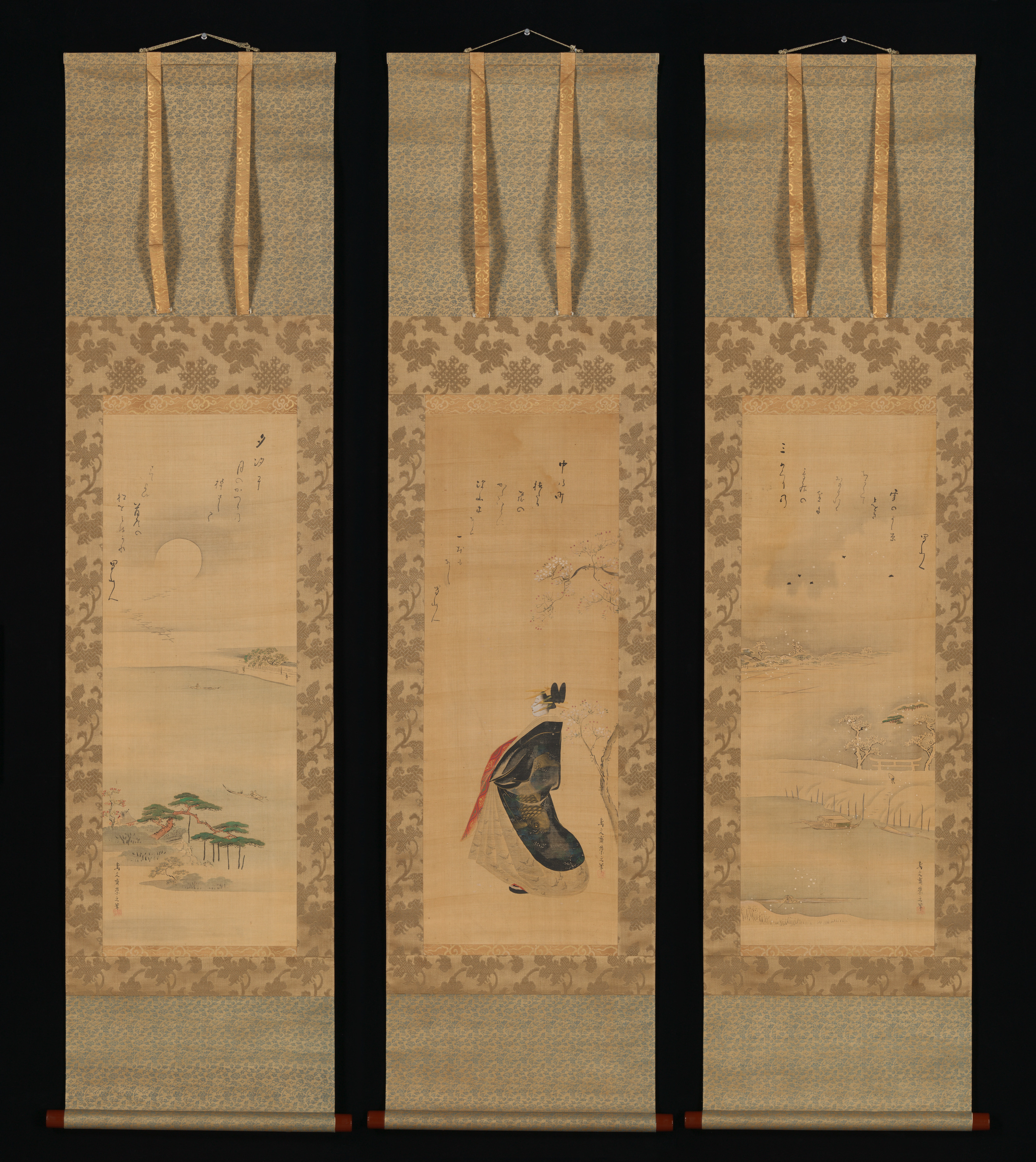 Three Japanese Hanging Scroll Paintings