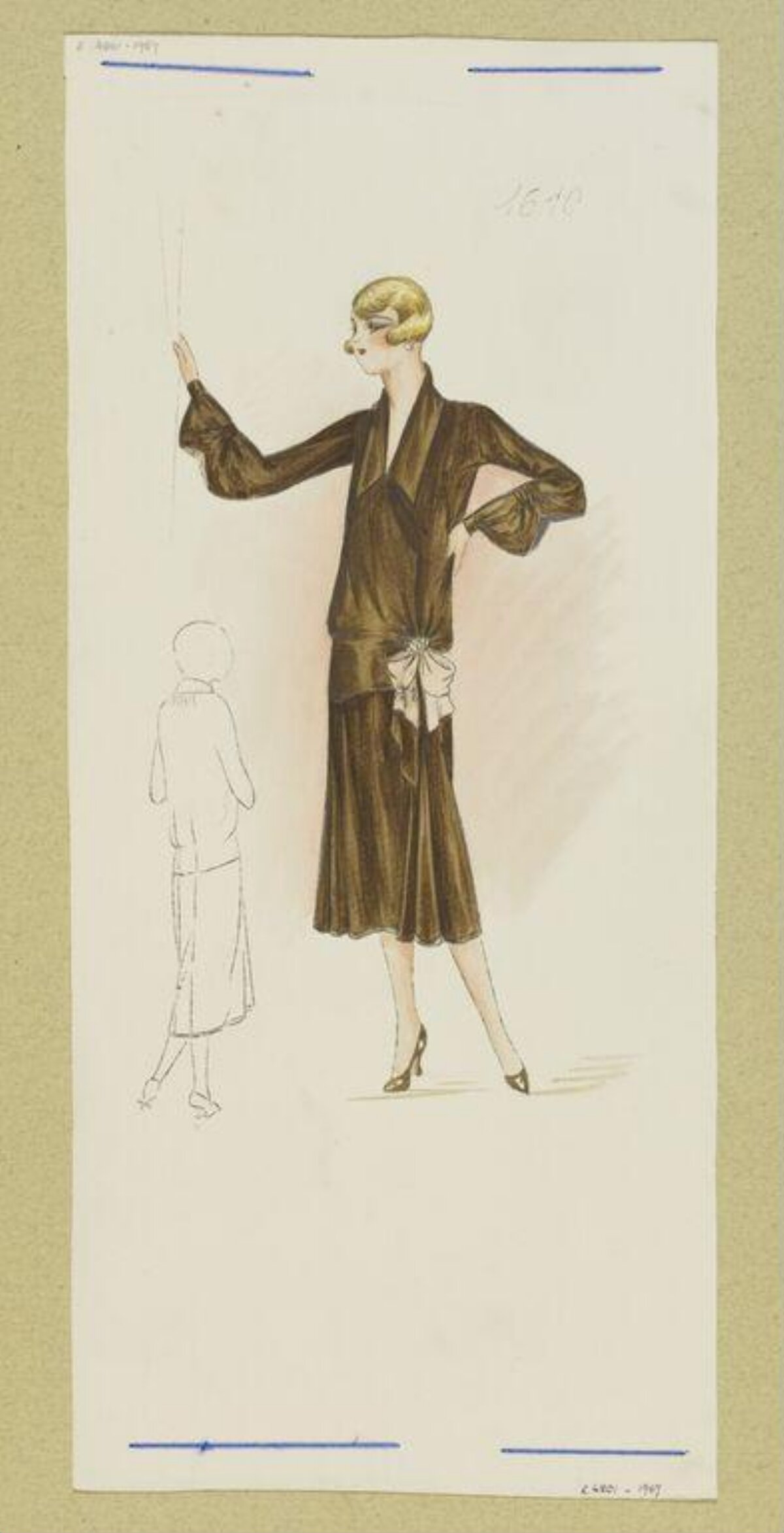 1920s Brown Dress Fashion Sketch